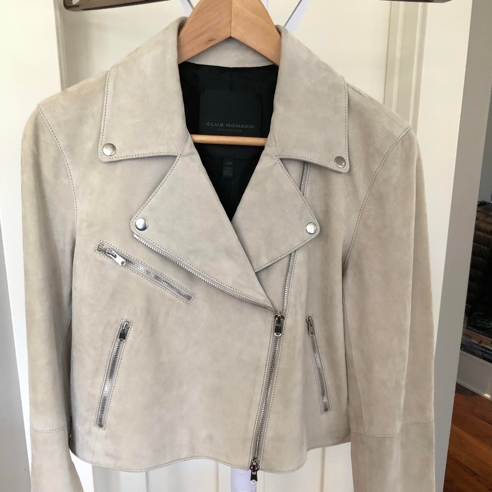 NWOT Club Monaco Suede Leather Moto Jacket